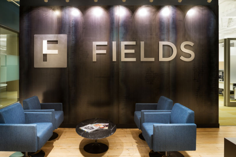 Fields Injury Law office lobby with seating and firm logo